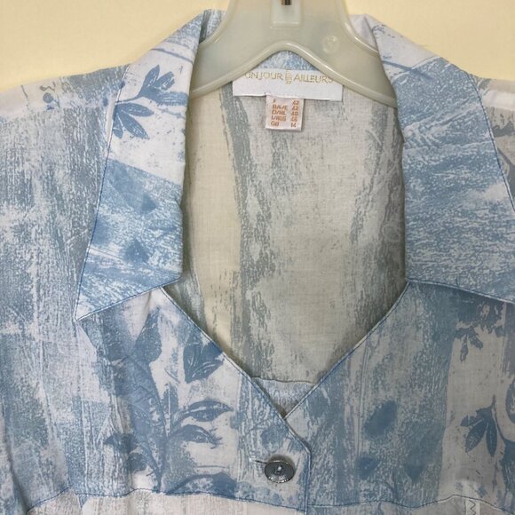 Unjour Ailleurs Blouse Large French 42 Blue White Semi Sheer Lightweight as is - Picture 6 of 13